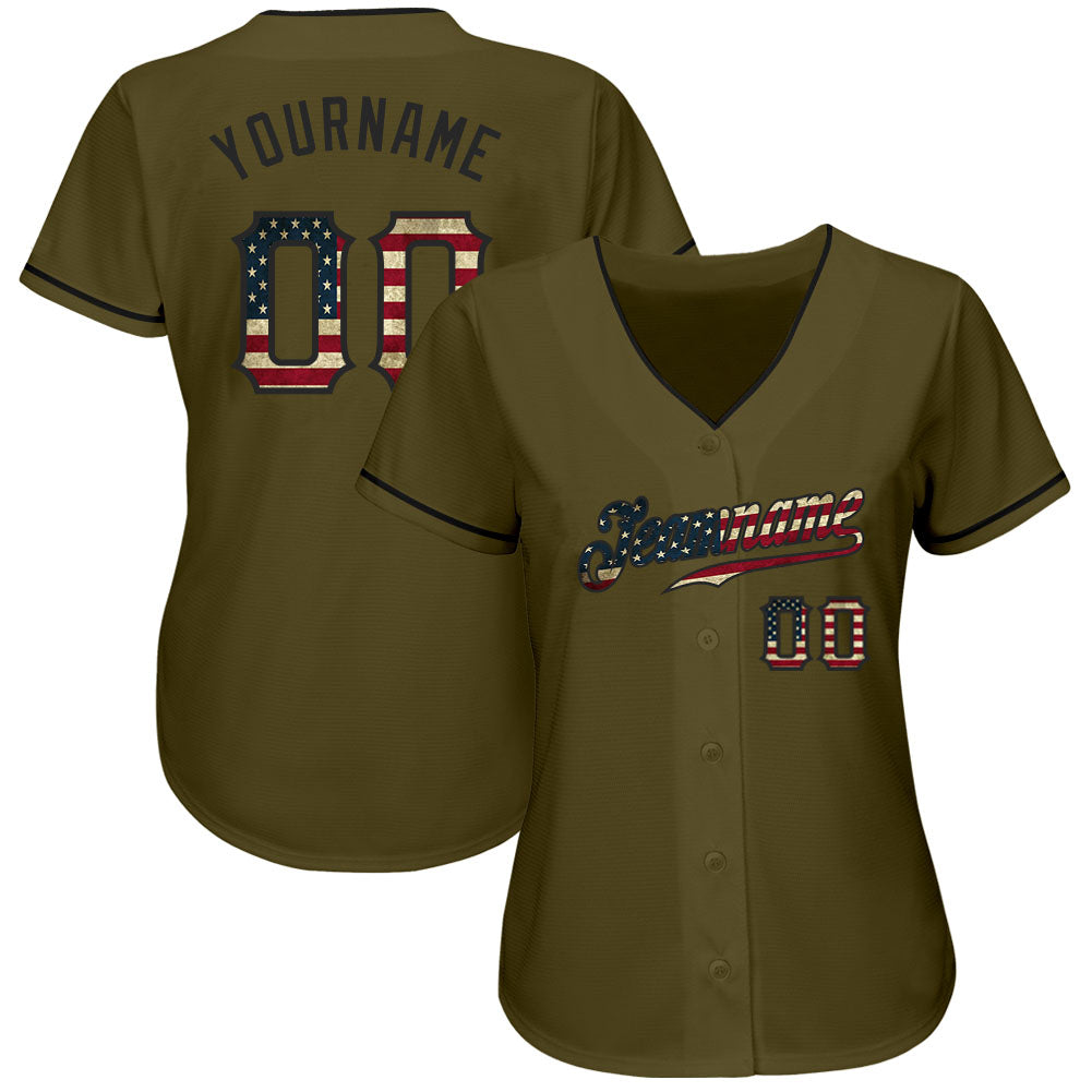 Custom-Olive-Vintage-USA-Flag-Black-Salute-To-Service-Baseball-MLB-Jersey-9302