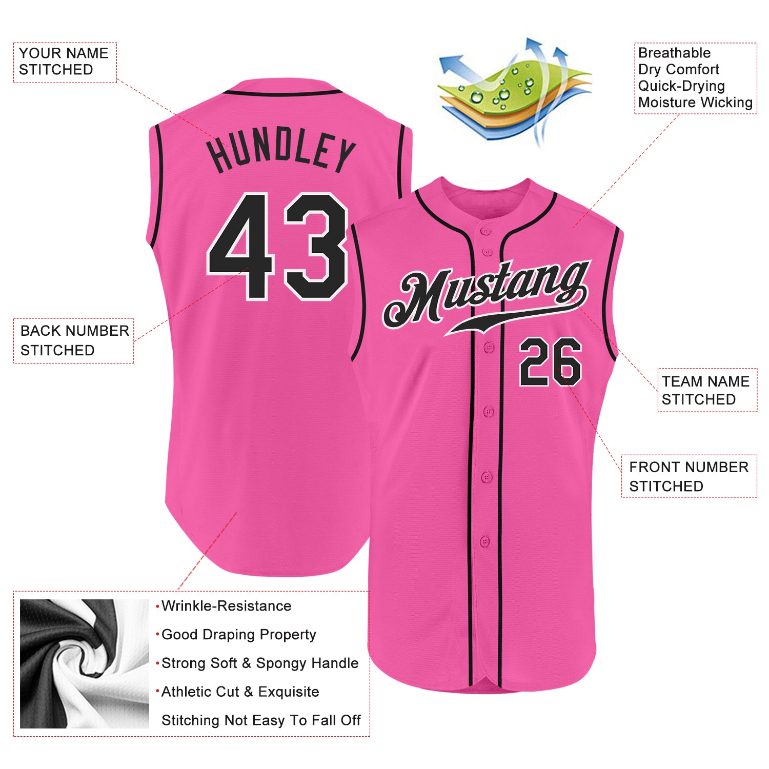 Custom-Pink-Black-White-Sleeveless-Baseball-MLB-Jersey-3793