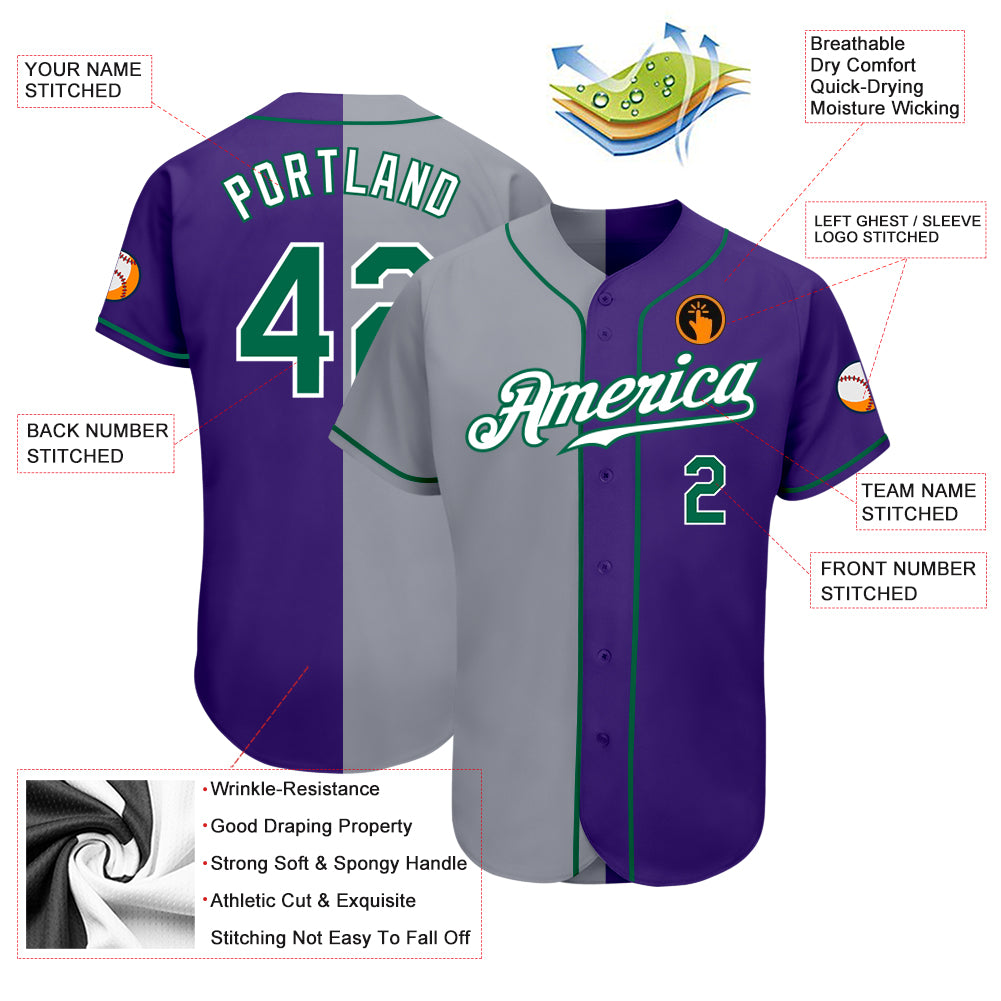 Custom-Purple-Kelly-Green-Gray-Split-Fashion-Baseball-MLB-Jersey-6089