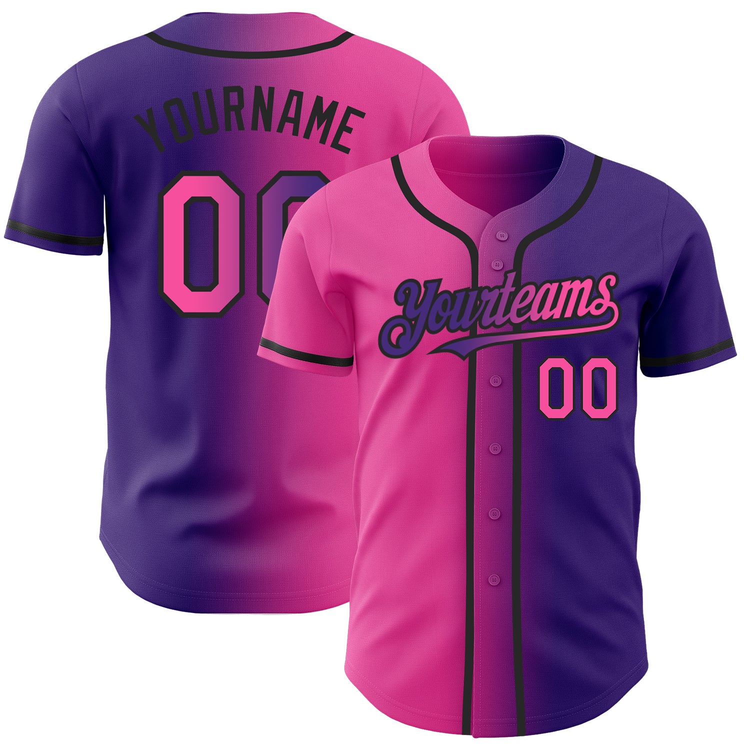 Custom-Purple-Pink-Black-Gradient-Fashion-Baseball-MLB-Jersey-4455