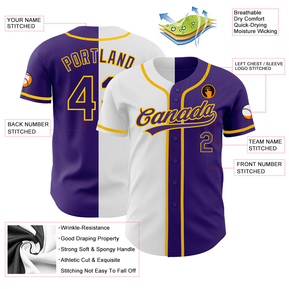 Custom-Purple-Purple-White-Gold-Split-Fashion-Baseball-MLB-Jersey-4006