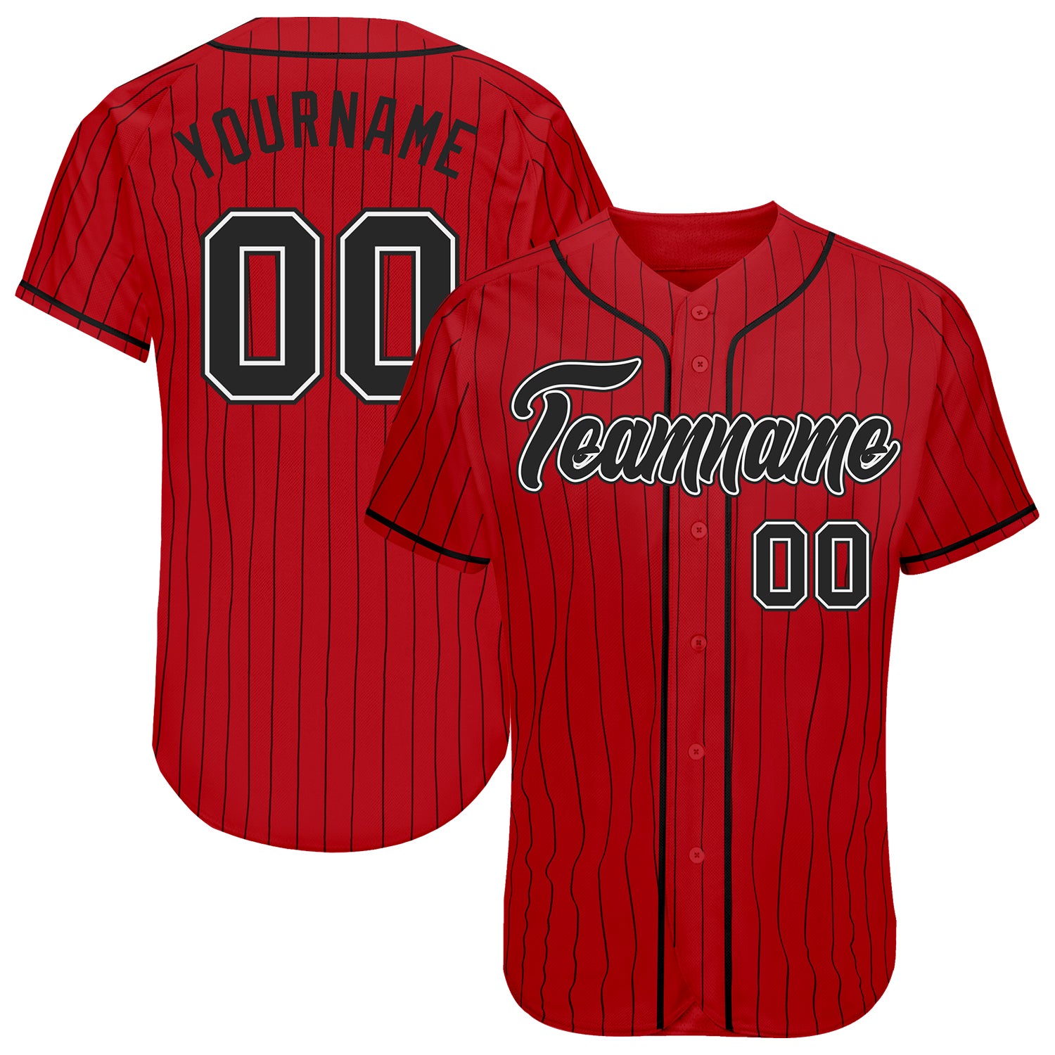 Custom-Red-Black-Pinstripe-Black-White-Baseball-MLB-Jersey-6326