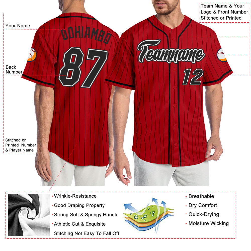 Custom-Red-Black-Pinstripe-Black-White-Baseball-MLB-Jersey-8427