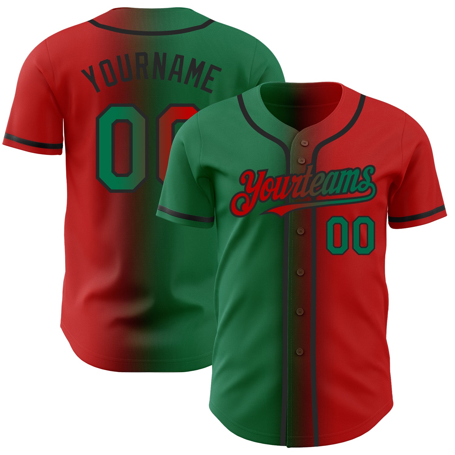 Custom-Red-Kelly-Green-Black-Gradient-Fashion-Baseball-MLB-Jersey-1146