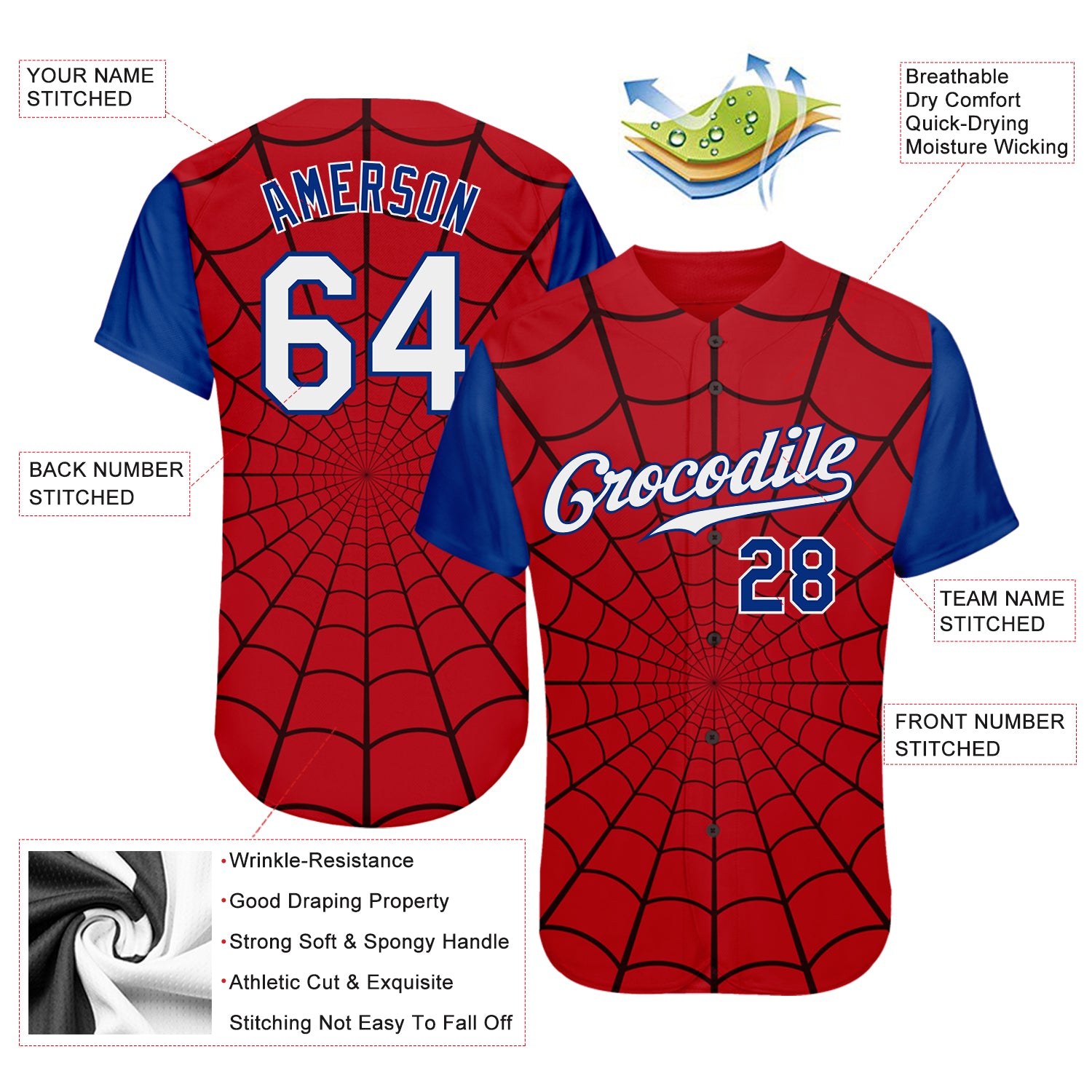 Custom-Red-White-Royal-Design-Spider-Baseball-MLB-Jersey-9094