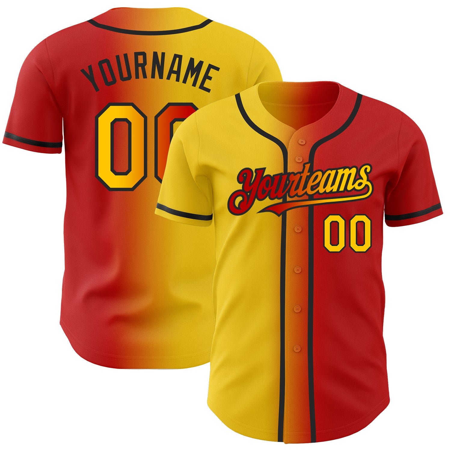 Custom-Red-Yellow-Black-Gradient-Fashion-Baseball-MLB-Jersey-2461