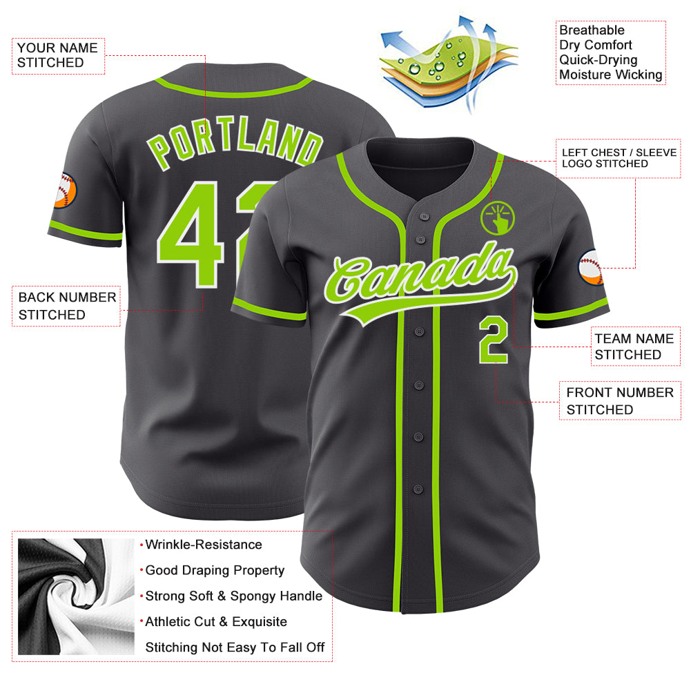 Custom-Steel-Gray-Neon-Green-White-Baseball-MLB-Jersey-4095
