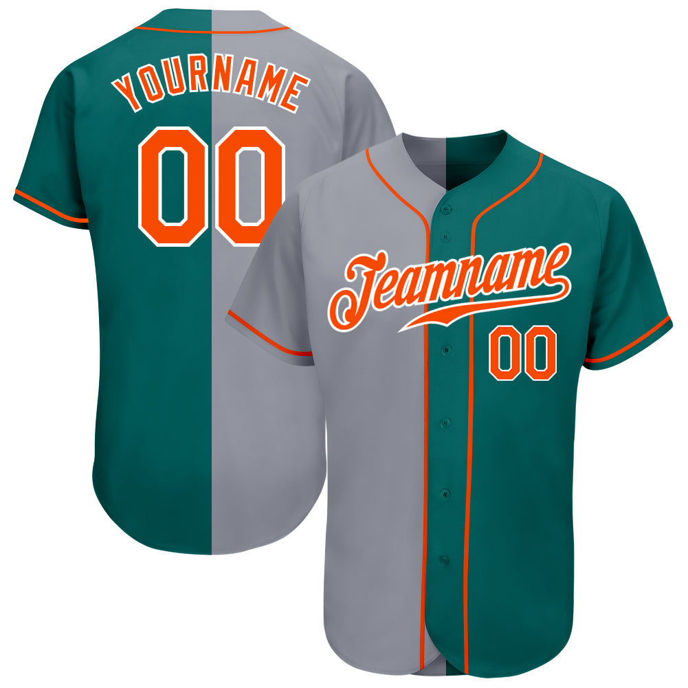 Custom-Teal-Orange-Gray-Split-Fashion-Baseball-MLB-Jersey-6326