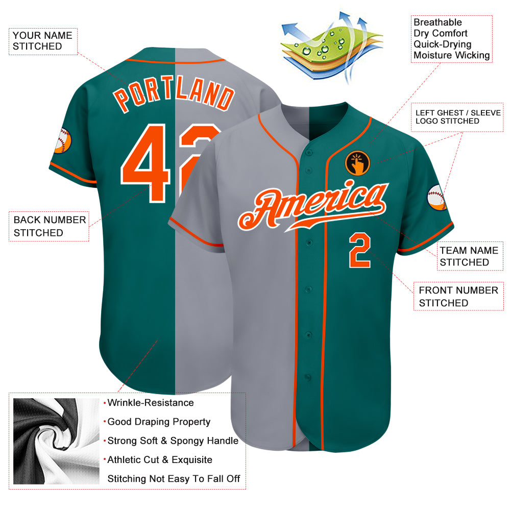 Custom-Teal-Orange-Gray-Split-Fashion-Baseball-MLB-Jersey-8463
