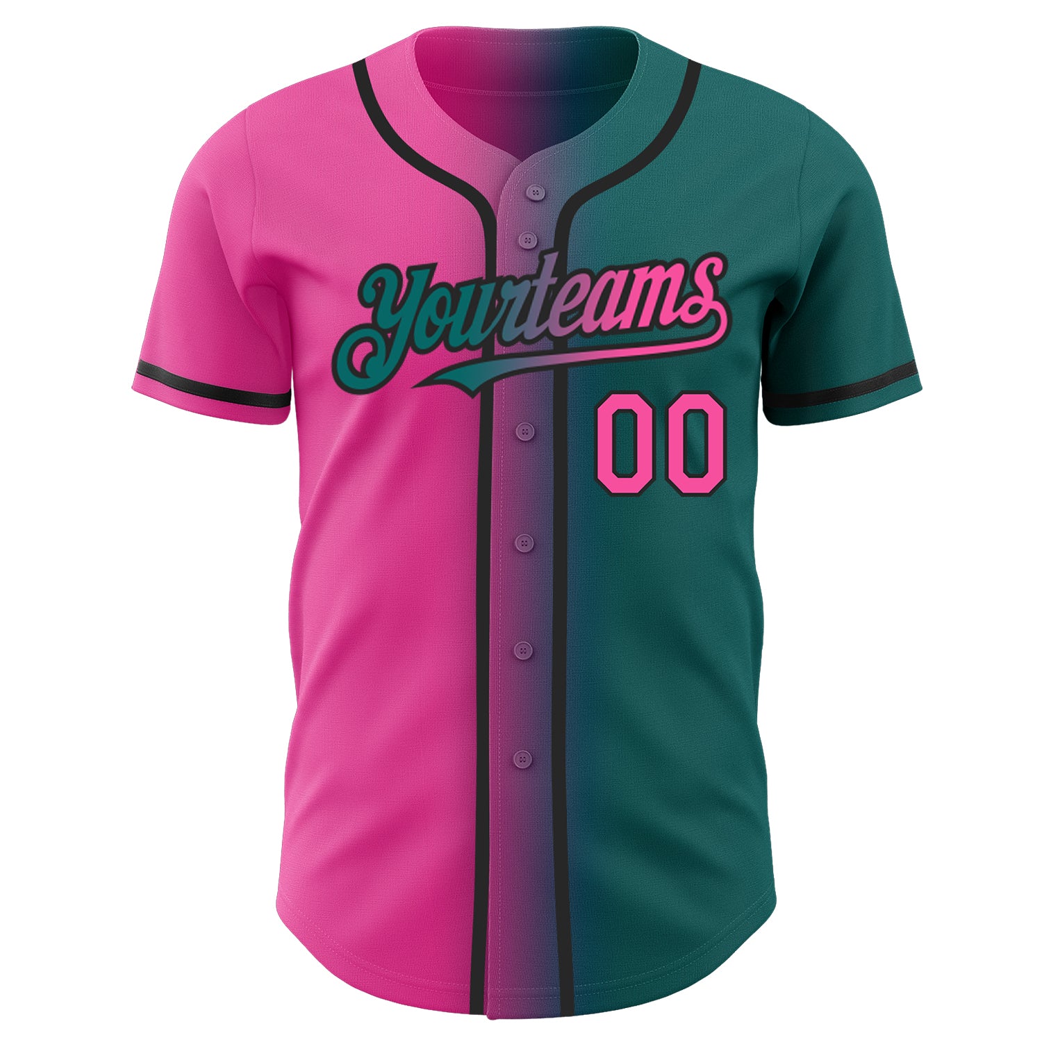 Custom-Teal-Pink-Black-Gradient-Fashion-Baseball-MLB-Jersey-7491