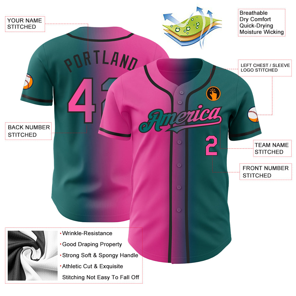Custom-Teal-Pink-Black-Gradient-Fashion-Baseball-MLB-Jersey-9144