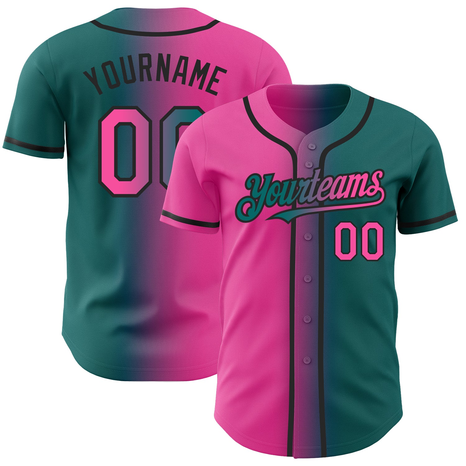 Custom-Teal-Pink-Black-Gradient-Fashion-Baseball-MLB-Jersey-9586