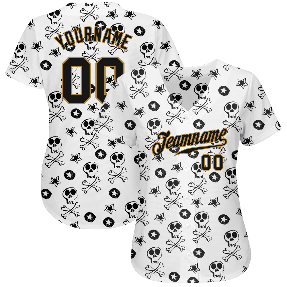 Custom-White-Black-Old-Gold-3D-Skull-Fashion-Baseball-MLB-Jersey-3012