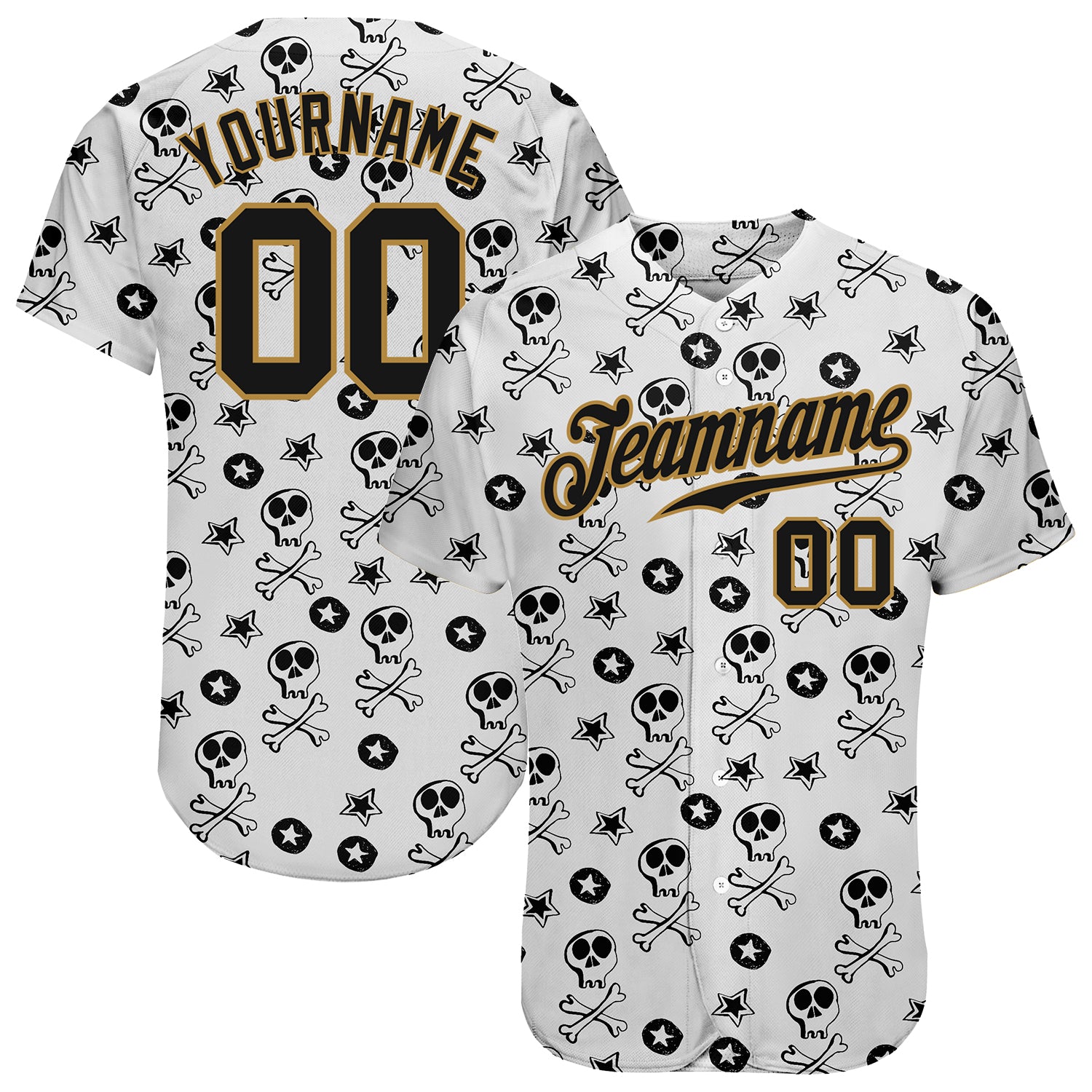 Custom-White-Black-Old-Gold-3D-Skull-Fashion-Baseball-MLB-Jersey-9024