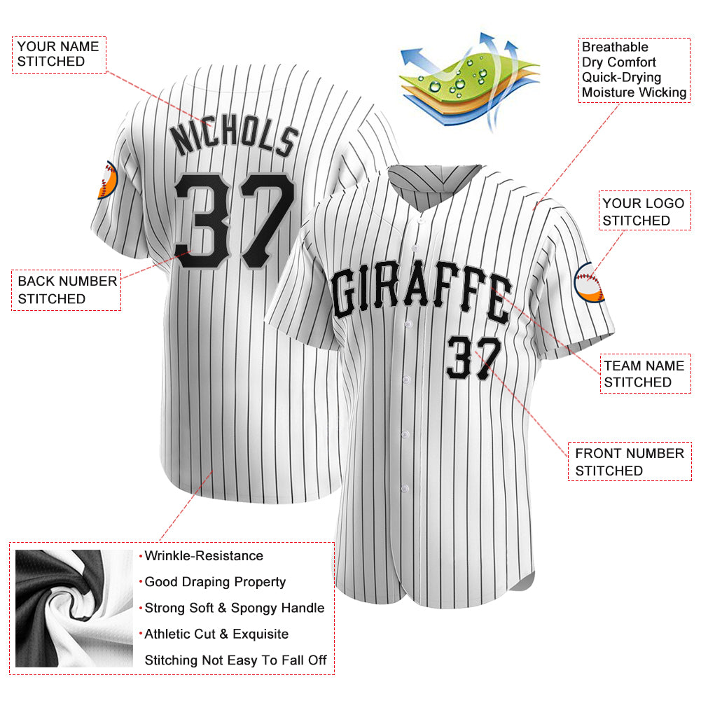 Custom-White-Black-Pinstripe-Black-Gray-Baseball-MLB-Jersey-2263