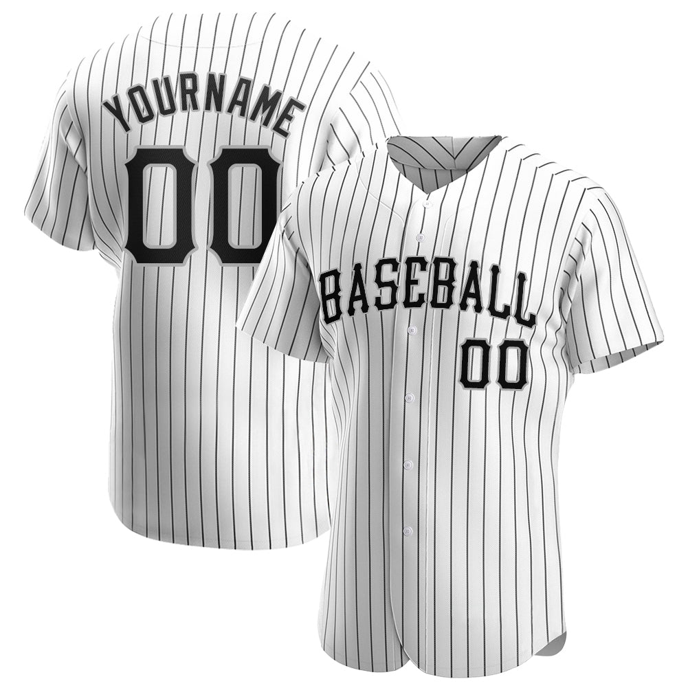 Custom-White-Black-Pinstripe-Black-Gray-Baseball-MLB-Jersey-2358