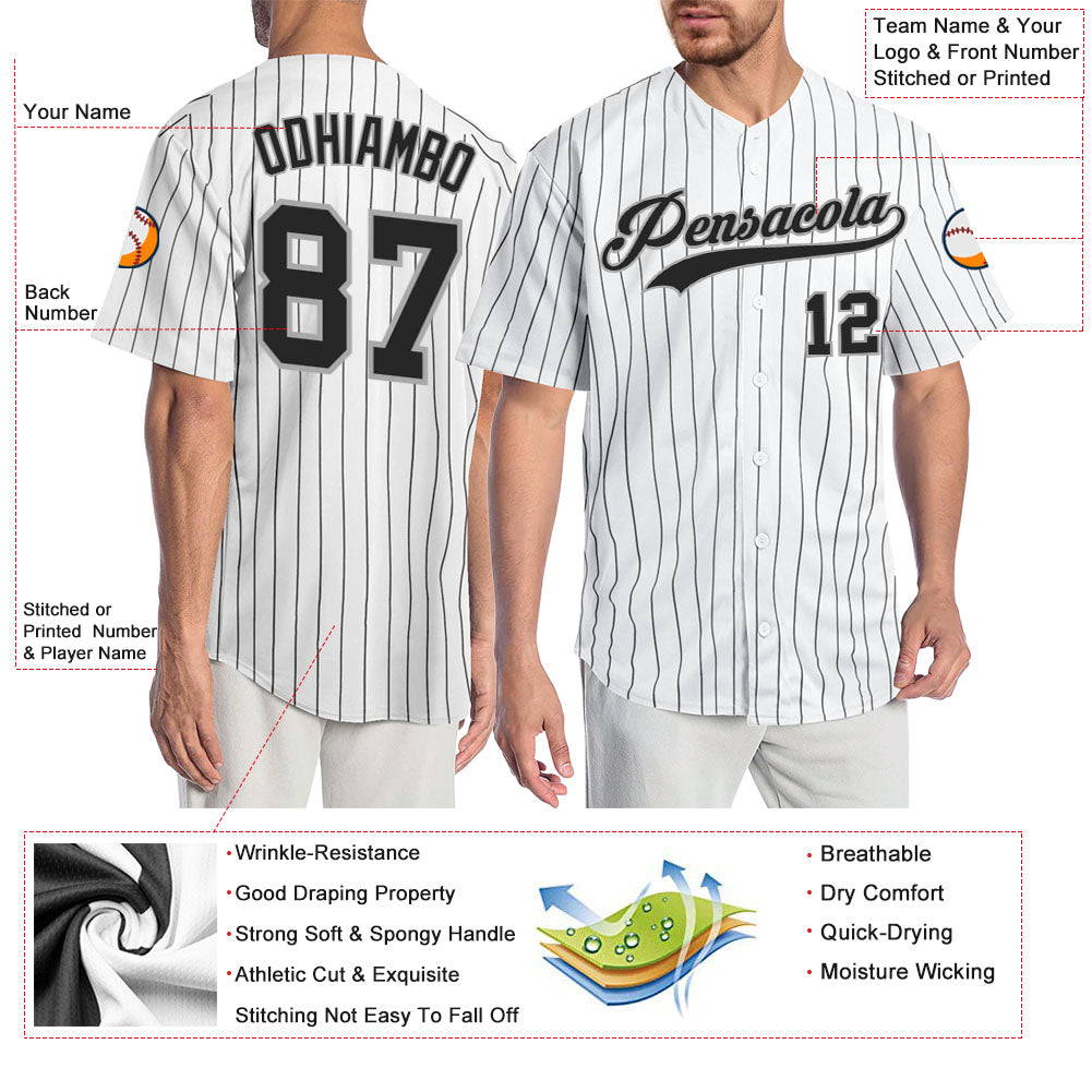 Custom-White-Black-Pinstripe-Black-Gray-Baseball-MLB-Jersey-3717