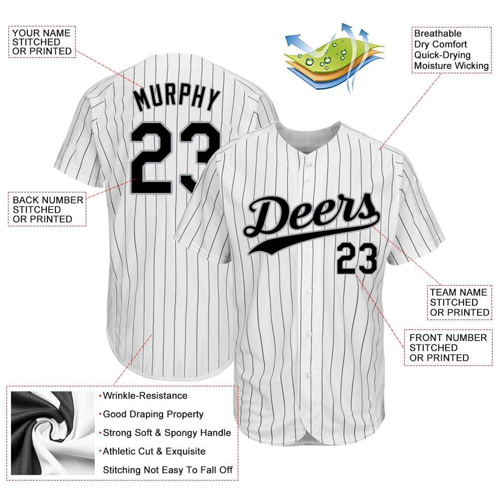 Custom-White-Black-Pinstripe-Black-Gray-Baseball-MLB-Jersey-4991