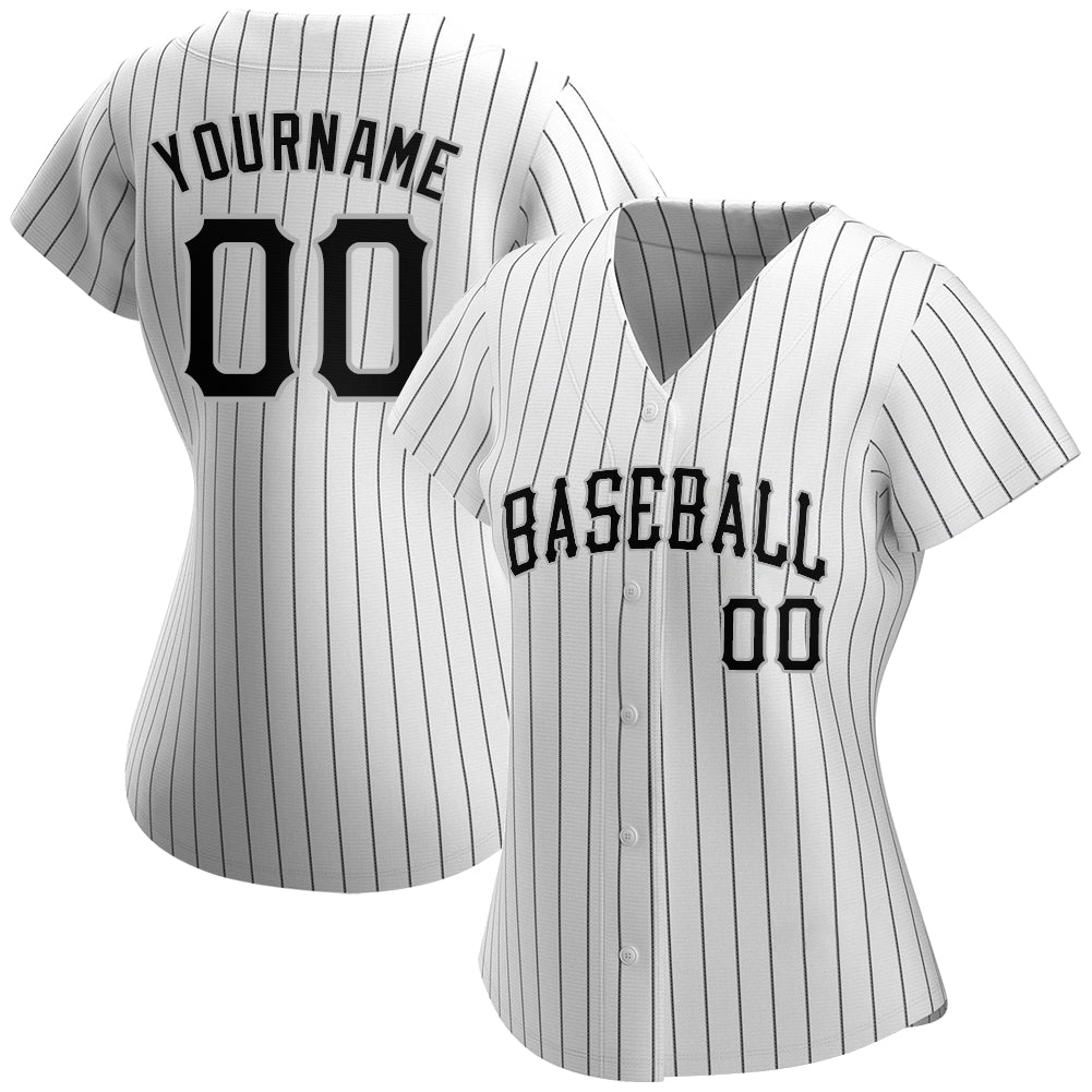 Custom-White-Black-Pinstripe-Black-Gray-Baseball-MLB-Jersey-5786