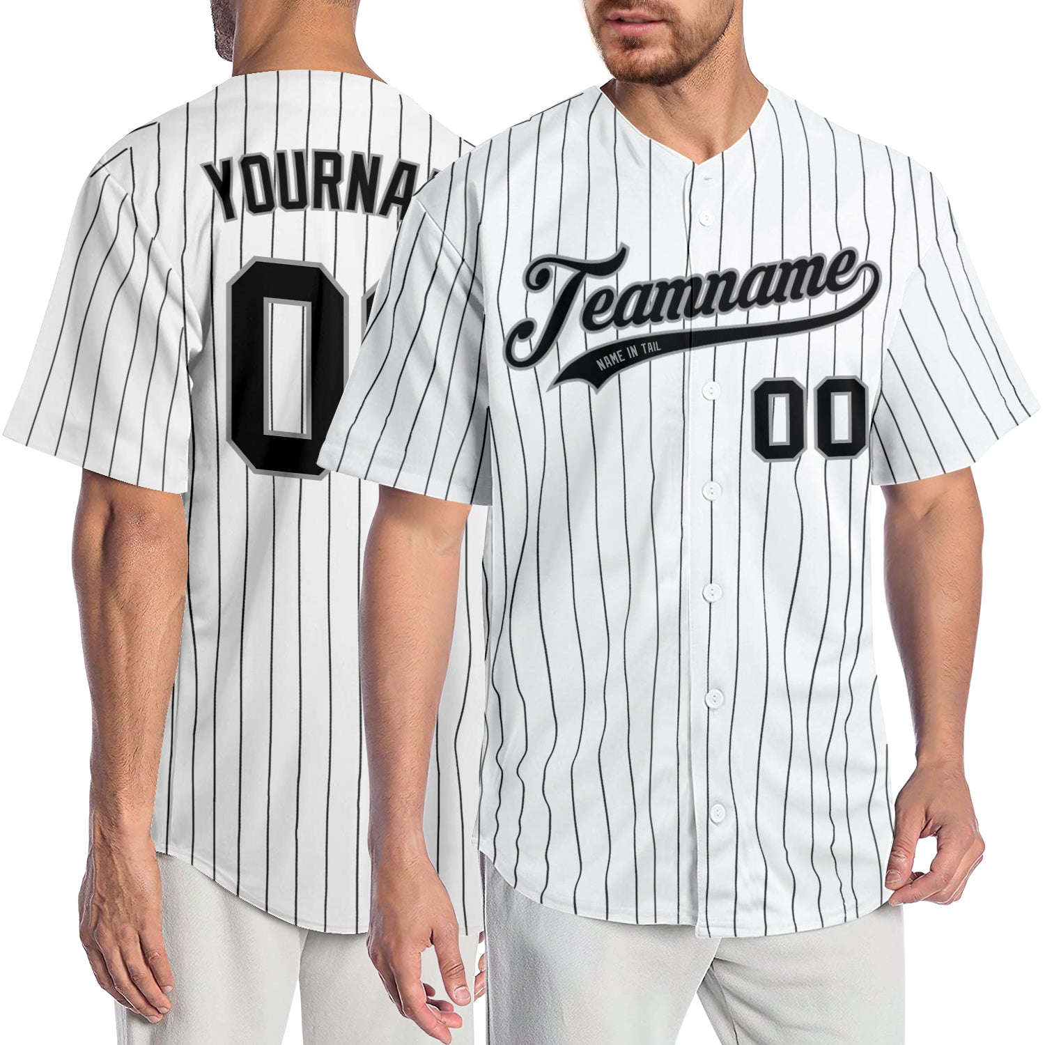 Custom-White-Black-Pinstripe-Black-Gray-Baseball-MLB-Jersey-7943