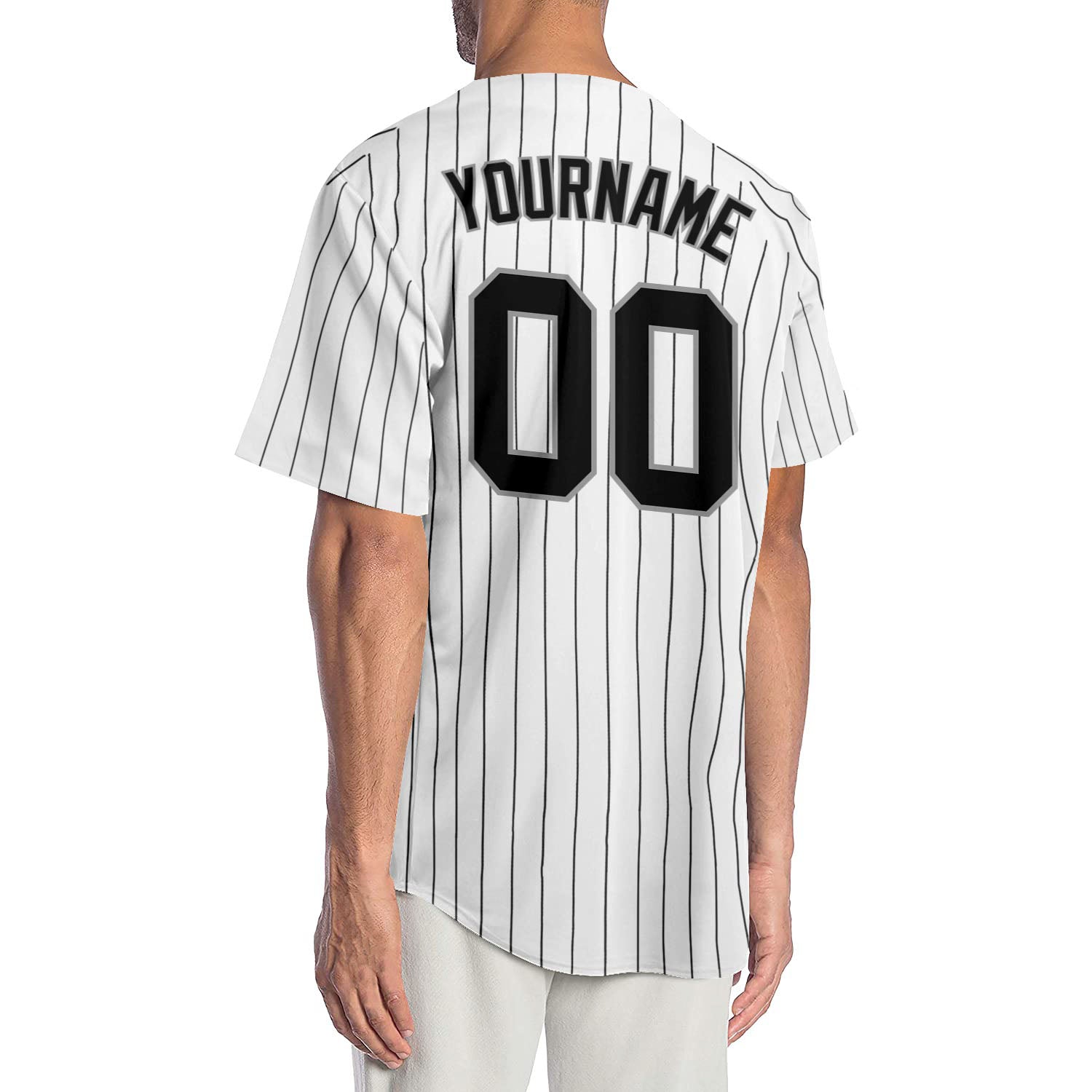 Custom-White-Black-Pinstripe-Black-Gray-Baseball-MLB-Jersey-8127