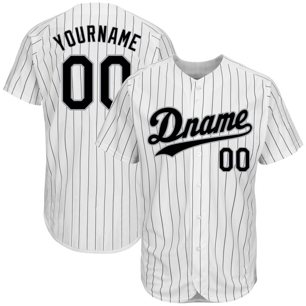 Custom-White-Black-Pinstripe-Black-Gray-Baseball-MLB-Jersey-9309