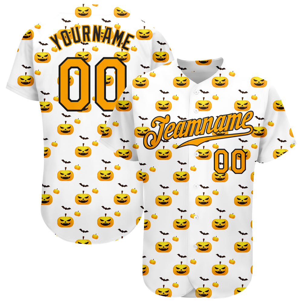 Custom-White-Gold-Black-Design-Halloween-Pattern-With-Pumpkins-Baseball-MLB-Jersey-9375