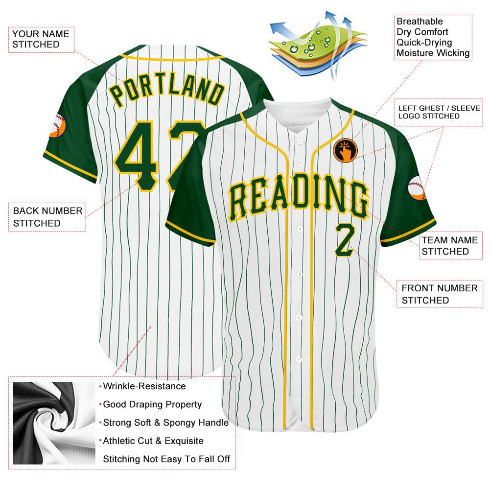 Custom-White-Green-Pinstripe-Green-Gold-Baseball-MLB-Jersey-8061