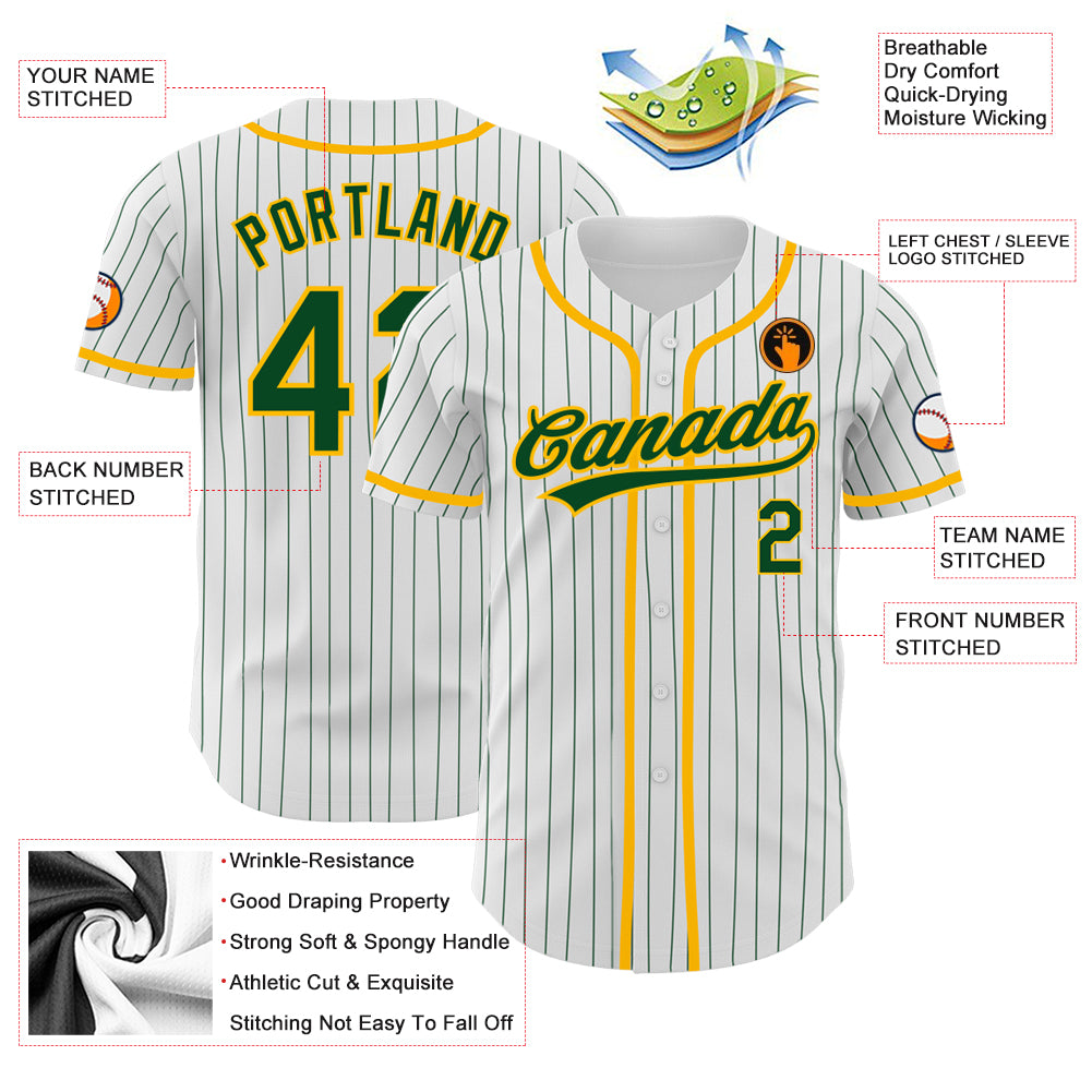 Custom-White-Green-Pinstripe-Green-Gold-Baseball-MLB-Jersey-8525
