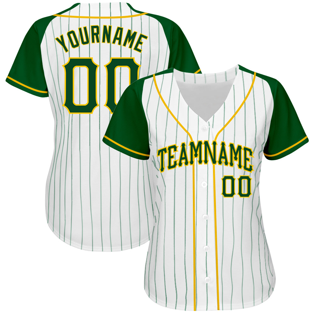 Custom-White-Green-Pinstripe-Green-Gold-Baseball-MLB-Jersey-9116