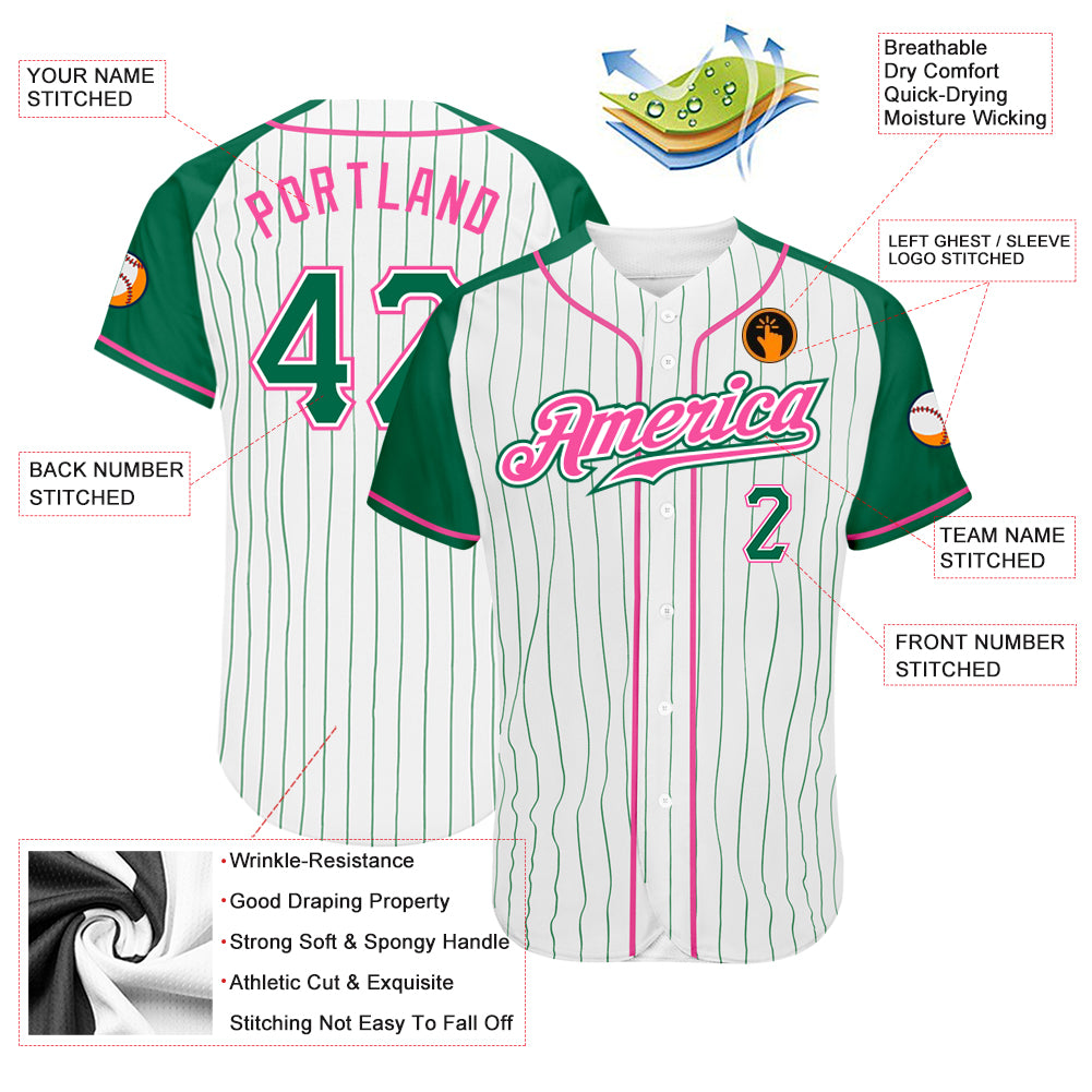 Custom-White-Kelly-Green-Pinstripe-Kelly-Green-Pink-Baseball-MLB-Jersey-2267