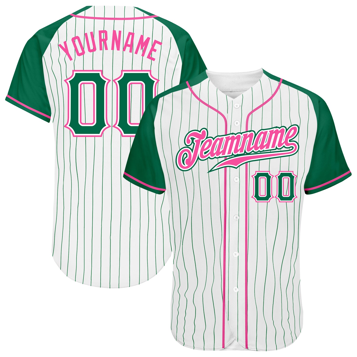 Custom-White-Kelly-Green-Pinstripe-Kelly-Green-Pink-Baseball-MLB-Jersey-2405