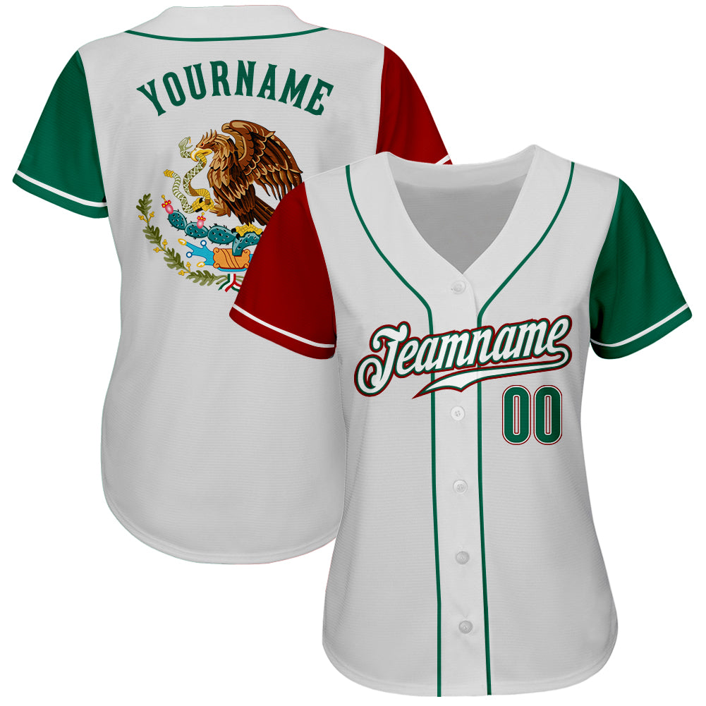 Custom-White-Kelly-Green-Red-Mexico-Two-Tone-Baseball-MLB-Jersey-3140