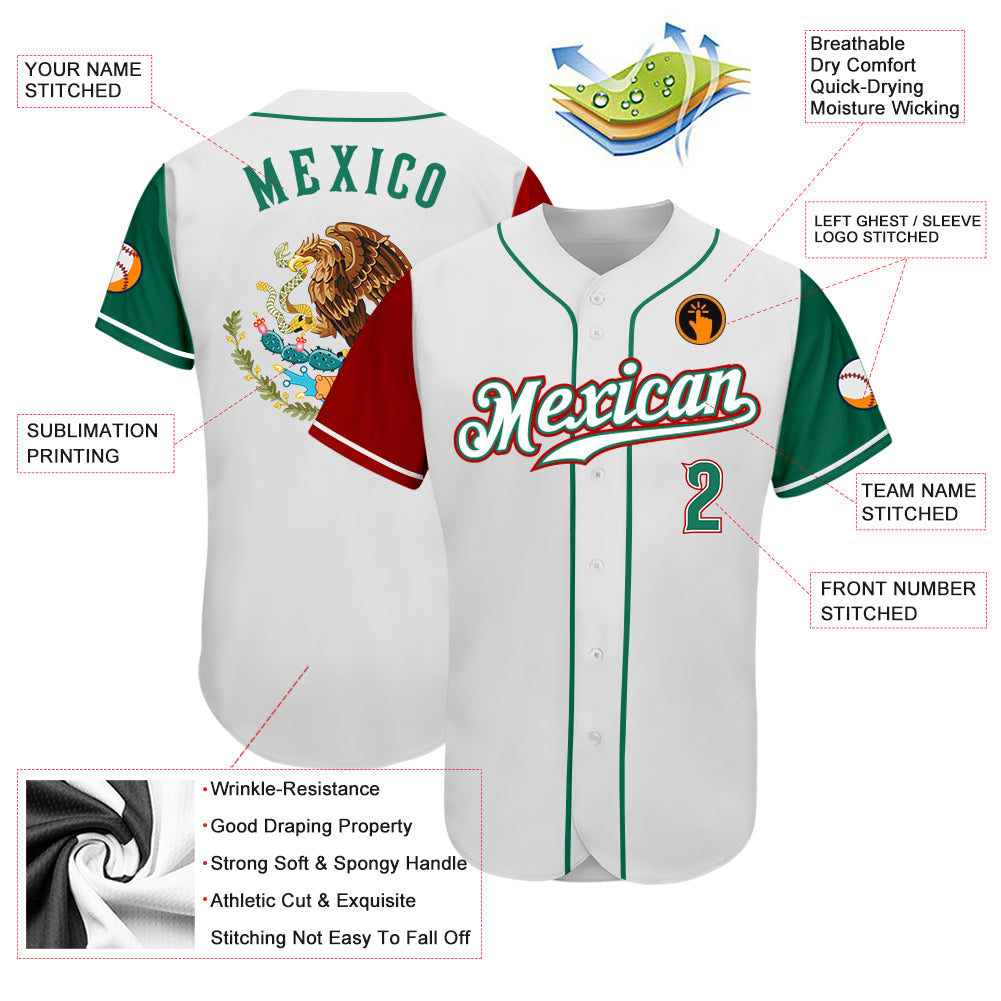 Custom-White-Kelly-Green-Red-Mexico-Two-Tone-Baseball-MLB-Jersey-6940