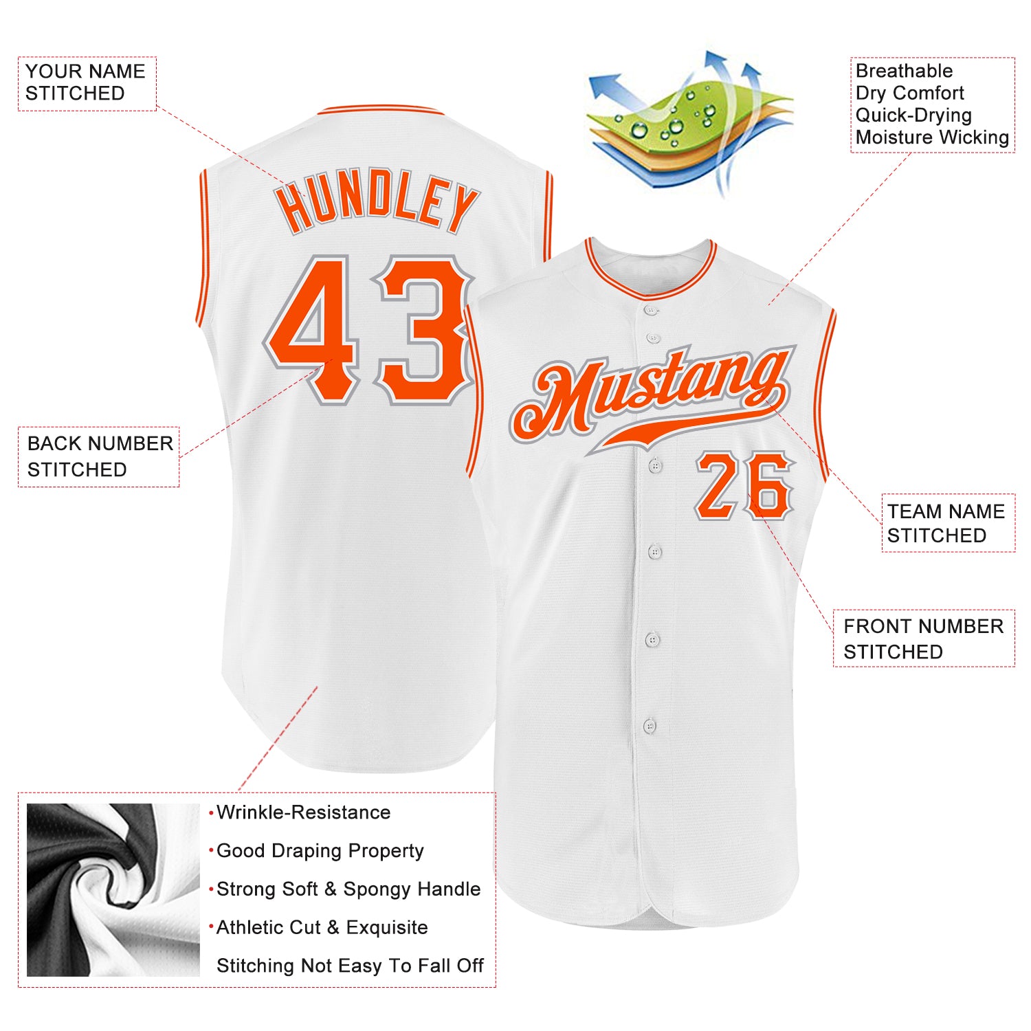 Custom-White-Orange-Gray-Sleeveless-Baseball-MLB-Jersey-5588