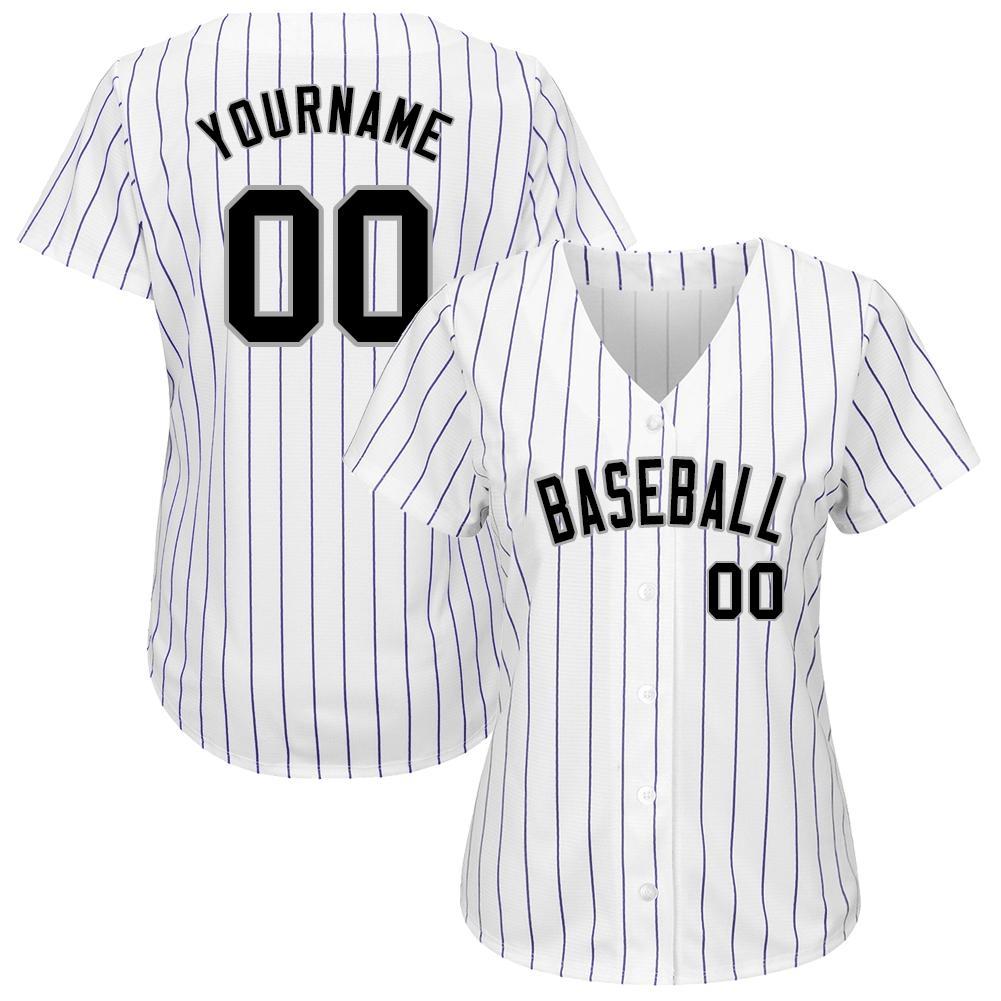 Custom-White-Purple-Pinstripe-Black-Gray-Baseball-MLB-Jersey-5308