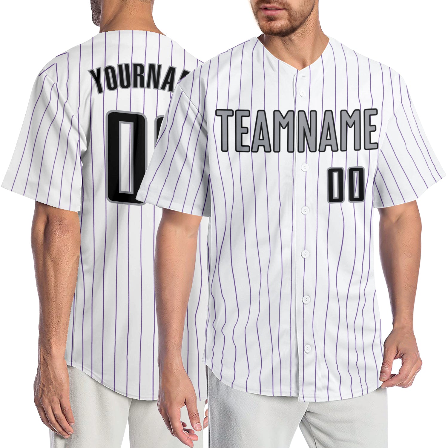 Custom-White-Purple-Pinstripe-Black-Gray-Baseball-MLB-Jersey-8019