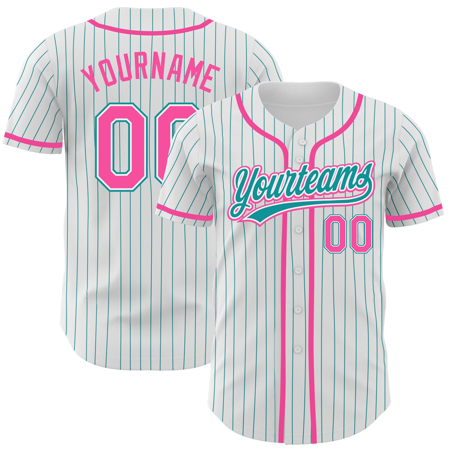 Custom-White-Teal-Pinstripe-Pink-Baseball-MLB-Jersey-8569