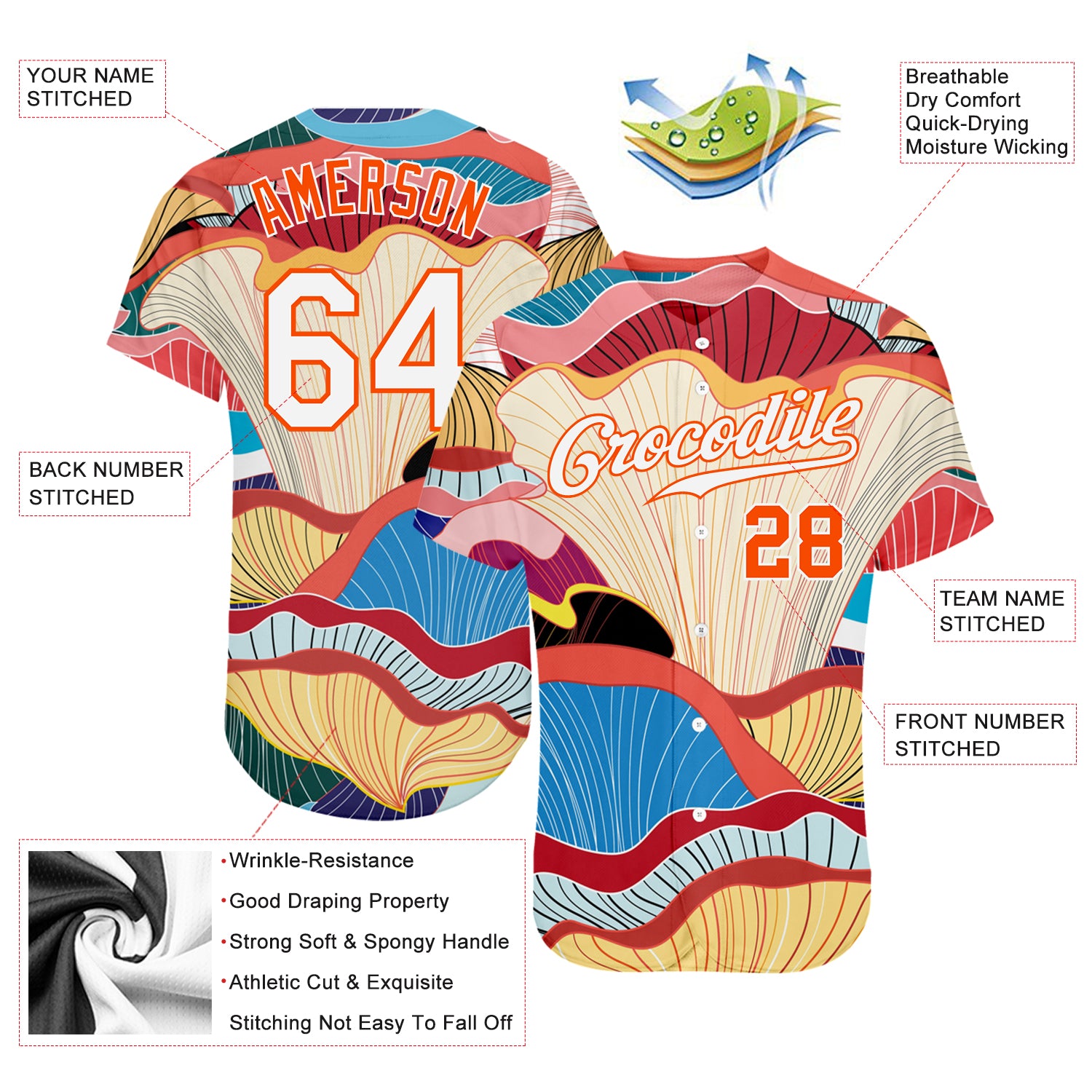 Custom-White-White-Orange-Design-Flowers-Baseball-MLB-Jersey-3873