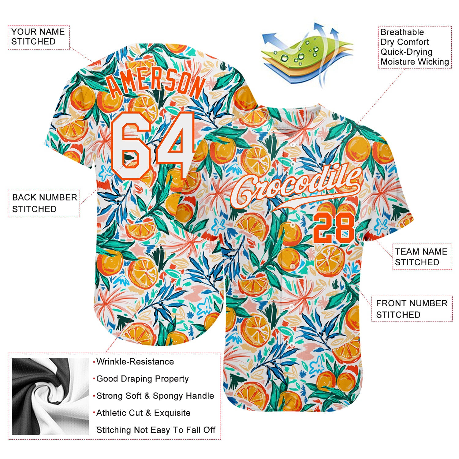 Custom-White-White-Orange-Design-Fruits-Baseball-MLB-Jersey-4617
