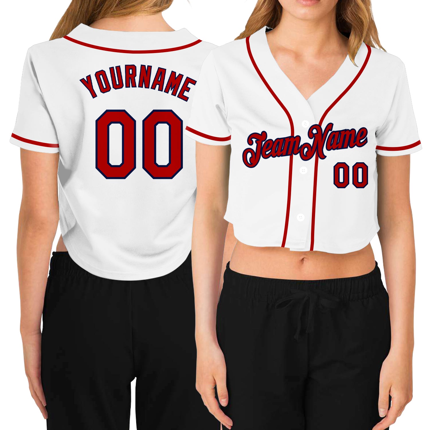 Custom-Womens-White-Red-Navy-Baseball-MLB-Jersey-7882